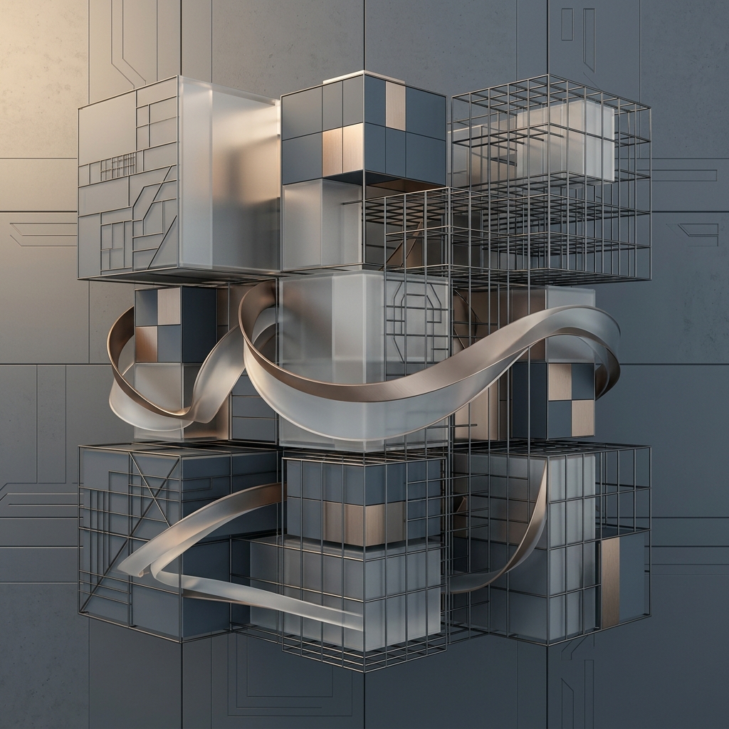 Abstract architectural 3D geometric modular pattern representing software systems design